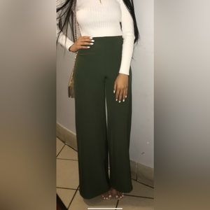 Olive High Waist Flared Trousers
